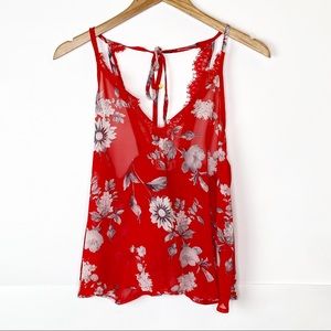 NWT LF Seek The Label Red Floral Lace Trim Tank Top